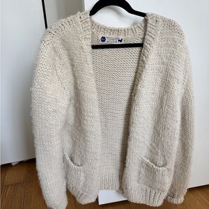 IOAN Cozy Open-Front Cream Alpaca Knit Cardigan Sweater